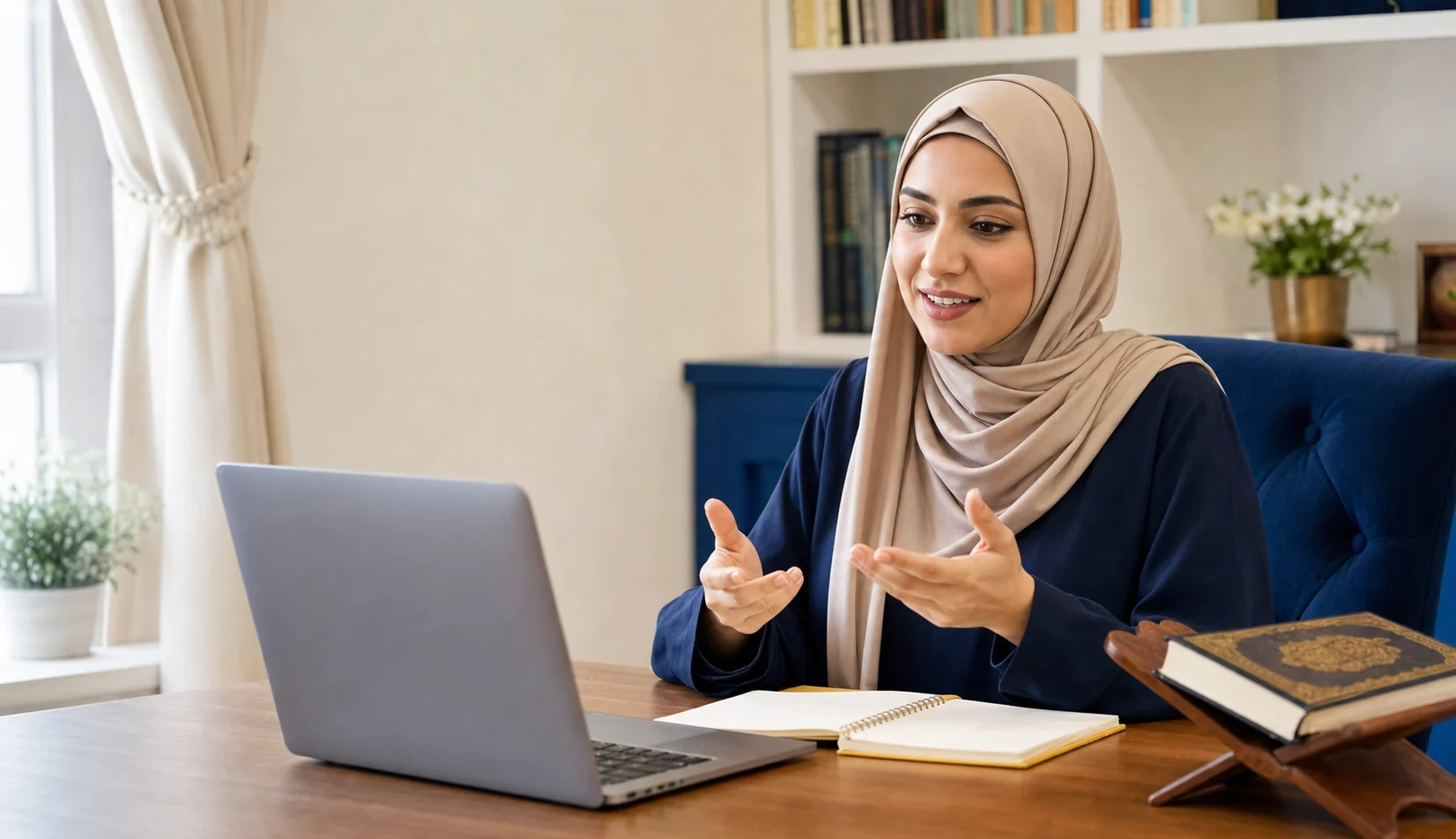 معلمة متخصصة تقدم حصة مباشرة
